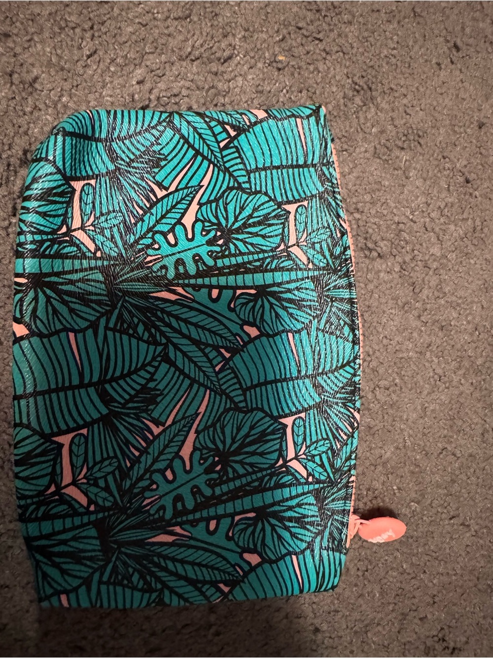 ipsy Teal & Pink Tropical Leaf Cosmetic Bag